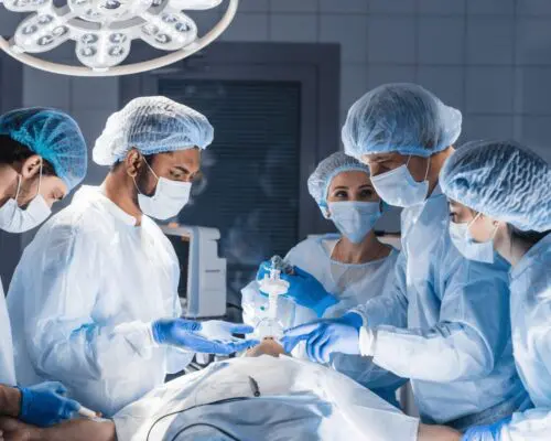 Medical team performing surgery in an operating room